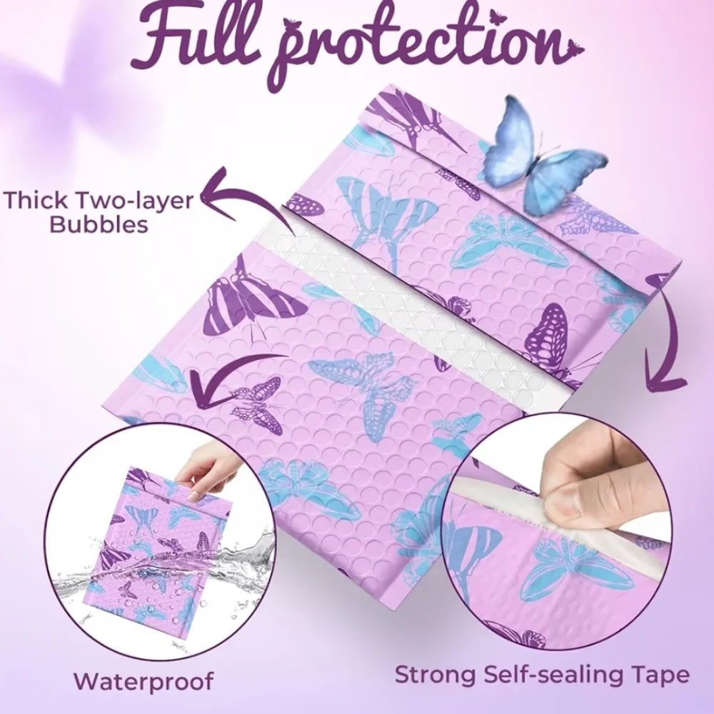 10 Purple Butterfly Bubble Mailers